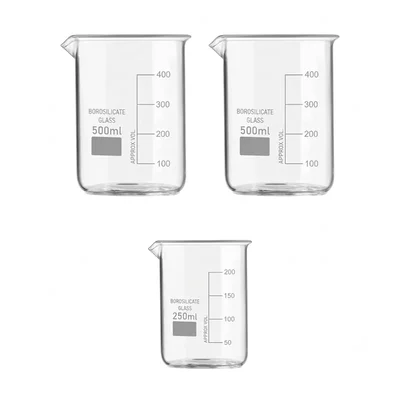 VVS Borosilicate 3.3 Glass Low Form Beaker 500ml set of 2 with 250ml Beaker Pack of 3 Graduation Marks