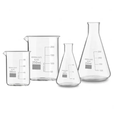 VVS Borosilicate 3.3 Glass Beakers 100ml 250ml & Conical Flask 100ml 250ml Pack of 4 for School Lab
