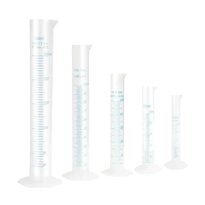 VVS Plastic Measuring Cylinder 10ml 25ml 50ml 100ml & 250ml set of 5 for School Chemistry Lab Polypropylene