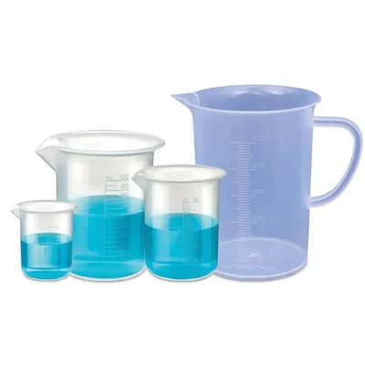 VVS Polypropylene Beaker Set of 3 25ml 50ml 100ml with 500ml Measuring Jug for Lab Smooth Surface Clear Scale
