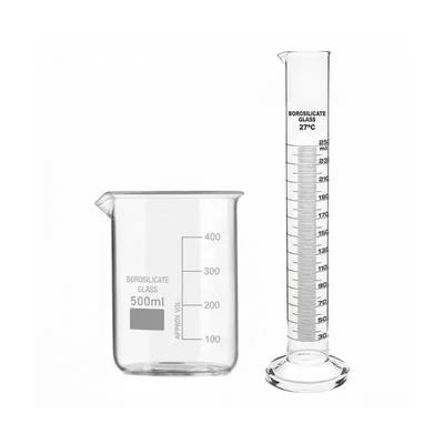 VVS Borosilicate 3.3 Glass Scientific Beaker 500ml & Cylinder 250ml Round Base