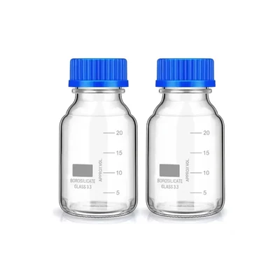 VVS Borosilicate Glass Reagent Bottle 25ml Wide Mouth Pack of 2 Blue Screw Cap
