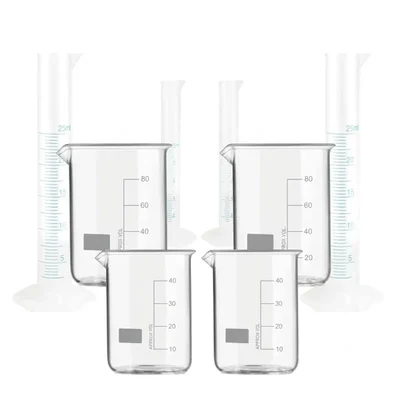 VVS Borosilicate 3.3 Glass Beaker & Plastic Cylinder Set Pack of 8 Chemistry Lab