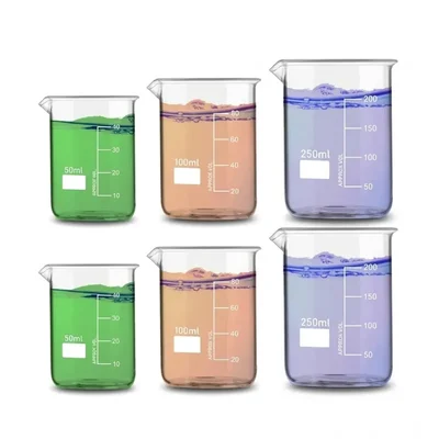 VVS Borosilicate 3.3 Glass Beaker Set 50ml 100ml 250ml Pack of 6 Chemical Experiment