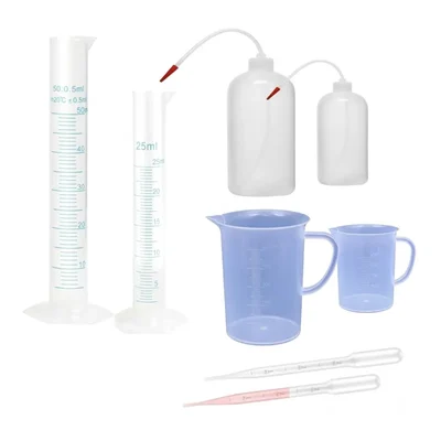 VVS Polypropylene Measuring Cylinder & Wash Bottle Set 8 Items Chemical Experiment