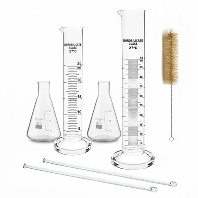 VVS 100ml Glass Conical Flask & Cylinder Set Pack of 2 Professional Mixing