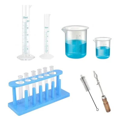 VVS 10ml 25ml Plastic Cylinder & Beaker Kit Pack of 13 Lab Products Chemical Experiment