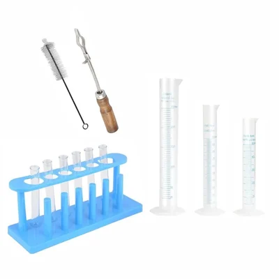 VVS Plastic Cylinder 50ml 100ml 250ml Test Tube Stand Holder Brush Tubes Combo Pack 12
