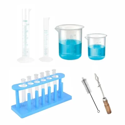 VVS Kit Plastic Cylinder 10ml 25ml Beaker 250ml 500ml Stand Holder Brush Tubes Pack 13