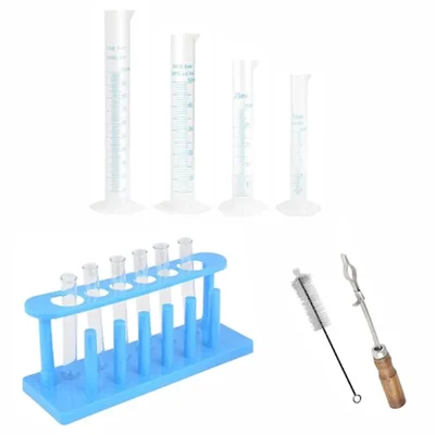 VVS Plastic Cylinder 10ml 25ml 50ml 100ml Test Tube Stand Holder Brush Tubes Combo Pack 13