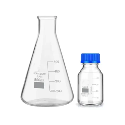 VVS Borosilicate Glass Conical 500ml Reagent Bottle 50ml Blue Cap Pack 2 School Lab