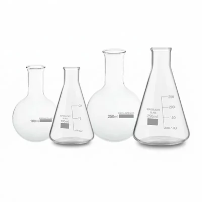 VVS Borosilicate Long Neck Round Bottom Boiling Conical Flask 100ml 250ml Pack 4 Lab