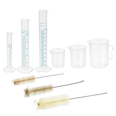 VVS Polypropylene Cylinder 10ml 50ml 100ml Beaker 50ml 100ml 250ml Brushes Pack 9 Lab