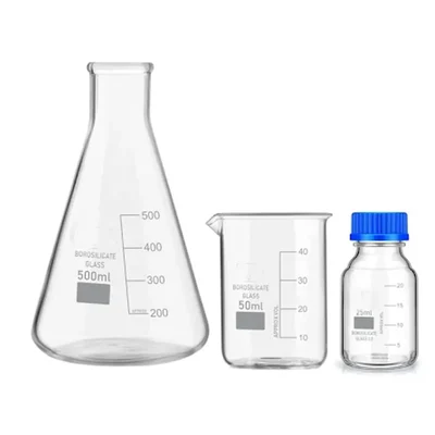 VVS Borosilicate Glass Conical Flask 500ml Beaker 50ml Reagent Bottle 25ml Pack 3 Lab