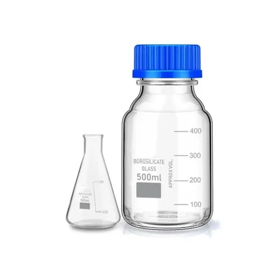 VVS Borosilicate Glass Measuring Conical 50ml & Reagent Bottle 500ml Screw Cap Set of 2 for Lab