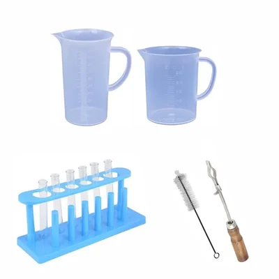 VVS Kit Pack of 11 Lab Products Plastic Jug 250ml 1000ml Stand Holder Brush Test Tubes 15X125MM for Chemistry Lab