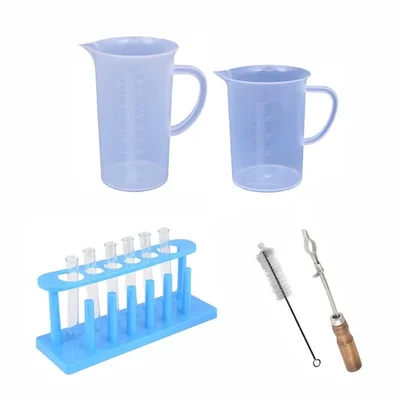 VVS Kit Pack of 11 Lab Products Plastic Jug 500ml 1000ml Stand Holder Brush Test Tubes 15X125MM for Chemistry Lab