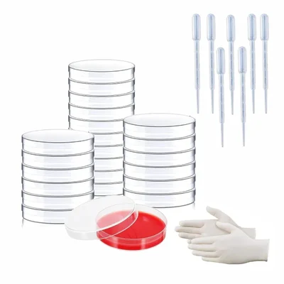 VVS Polypropylene Petri Dish 50mm 20pcs Plastic Dropper 3ml 7pcs & Surgical Gloves Pack of 28 for Lab