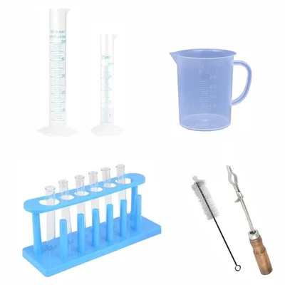 VVS Kit Pack of 12 Lab Products Plastic Jug 250ml Cylinder 25ml 50ml Stand Holder Brush Test Tubes 15X125MM