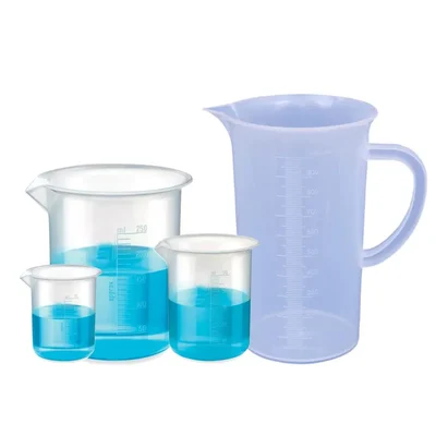 VVS Polypropylene Plastic Beaker & Measuring Jug Set of 4 25ml 50ml 250ml with 1000ml Jug for School Lab