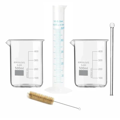 VVS Borosilicate Glass 3.3 Beaker 500ml 2Pcs Stirring Rod & Plastic Cylinder 50ml Brush Pack of 5 for Lab