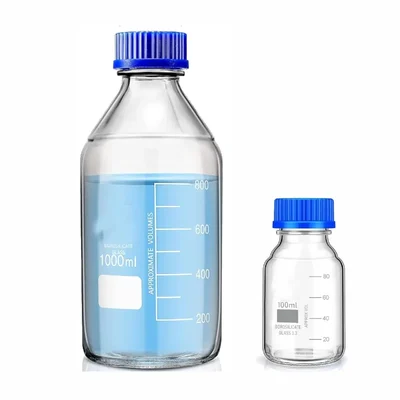 VVS Borosilicate Glass Reagent Bottle 1000ml & 100ml Screw Cap Pack of 2 for Wide Mouth Chemical Bottles