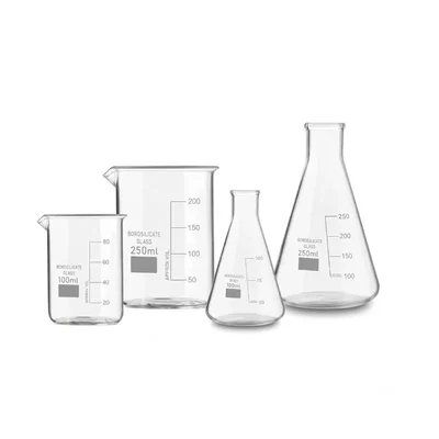 VVS Glass Beaker 100ml 250ml & Conical Flask Set Pack of 4 Lab Ware
