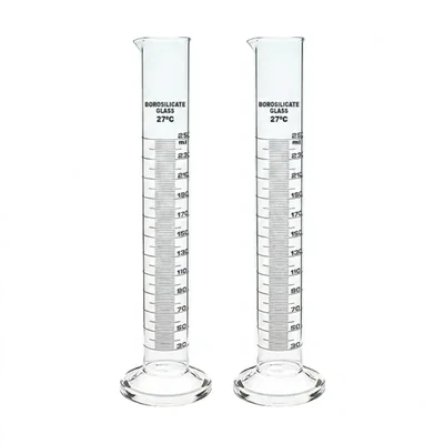 VVS 250ml Glass Measuring Cylinder Round Base Pack of 2 Lab Ware