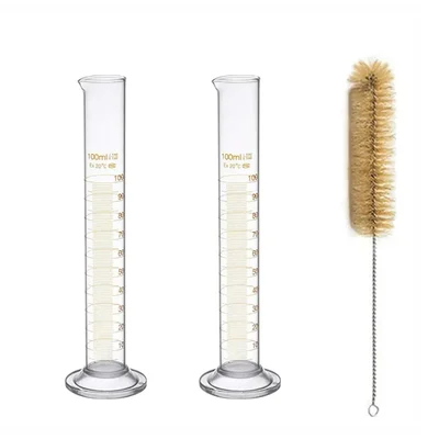VVS 100ml Glass Measuring Cylinder Hex Base Brush Set Pack of 2