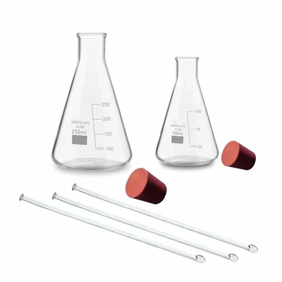 VVS Glass Conical Flask 100ml 250ml Stirring Rod Cork Set Pack of 7