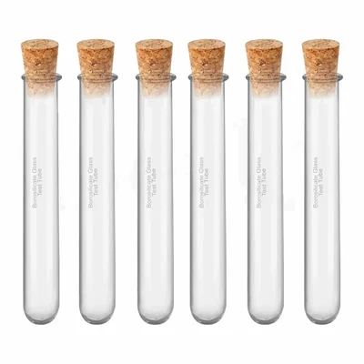 VVS 15x125mm Glass Test Tube Wooden Cork Set Pack of 12 Lab Ware