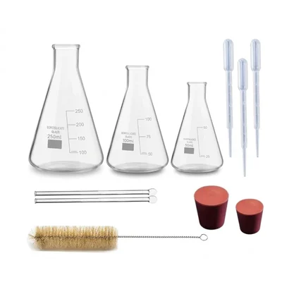 VVS Borosilicate 3.3 Glass Conical Flask 50ml 100ml 250ml Stirring Rod Pack of 11 For Lab Mixing