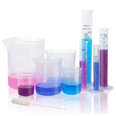 VVS Polypropylene Graduated Cylinders and Beakers Set 10 Pcs With Brush For Lab Measurement