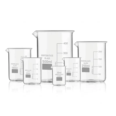 VVS Borosilicate 3.3 Glass Beaker 10ml 25ml 50ml 100ml 250ml 500ml Set of 6 For Chemistry Lab