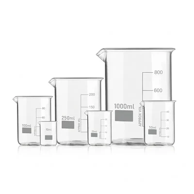 VVS Borosilicate 3.3 Glass Beaker 10ml 25ml 50ml 100ml 250ml 1000ml Set of 6 For Chemistry Lab
