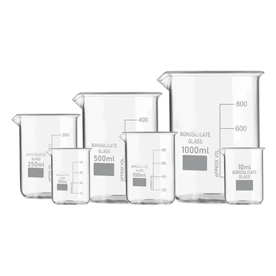 VVS Borosilicate 3.3 Glass Beaker 10ml 50ml 100ml 250ml 500ml 1000ml Set of 6 For Lab Research