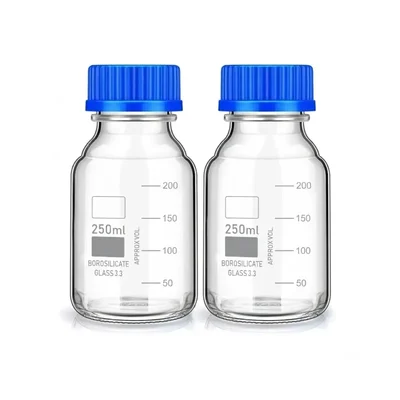 VVS Borosilicate Glass Reagent Bottle 250ml Blue Screw Cap Pack of 2 For Chemical Storage Lab