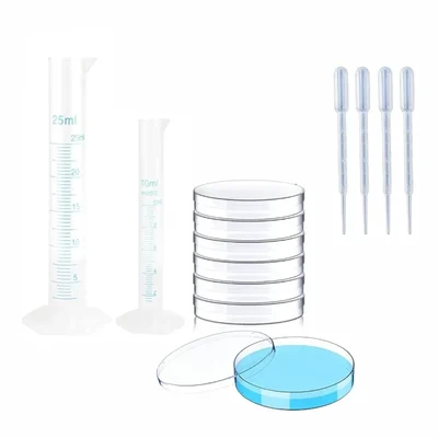 VVS Polypropylene Measuring Cylinder 10ml 25ml Petri Dish 50mm 7Pcs Dropper Set of 14 For Lab