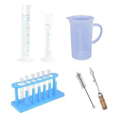 VVS Plastic Jug 1000ml Cylinder 25ml 50ml Test Tube Stand Holder Brush Tubes Kit 12 For Lab