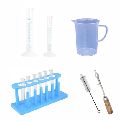 VVS Plastic Jug 500ml Cylinder 10ml 25ml Test Tube Stand Holder Brush Tubes Kit 12 For Lab