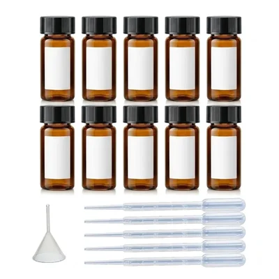 VVS 15ml Amber Glass Vials Culture Tube Funnel 50mm Dropper 3ml Set of 20 For Storage Lab