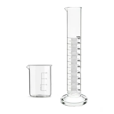 VVS 3.3 Glass Scientific Beaker 25ml & Cylinder 100ml Round Base School Lab Liquid Measurement
