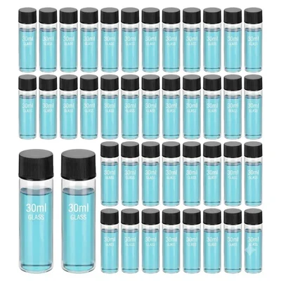 VVS 50pcs 30ml Clear Glass Vials Culture Tube Screw Caps PE Stopper Leak-Proof Lab Containers