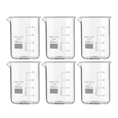 VVS 3.3 Glass Beaker 100ml Graduation Marks Pack Of 6 Beakers Chemistry Laboratory