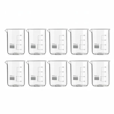 VVS 3.3 Glass Beaker 100ml Graduation Marks & Spout Pack of 10 School Chemistry Lab