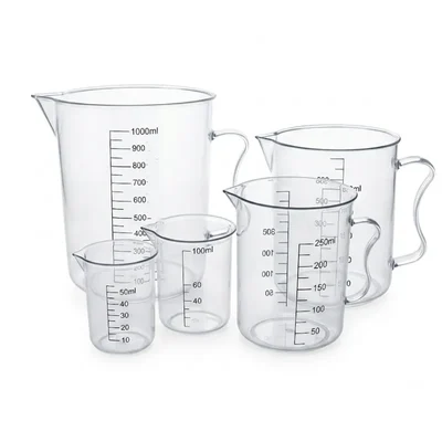 VVS 5pcs Plastic Measuring Jugs Set 50ml 100ml 250ml 500ml 1000ml Conical Mouth School Chemistry Lab Experiments