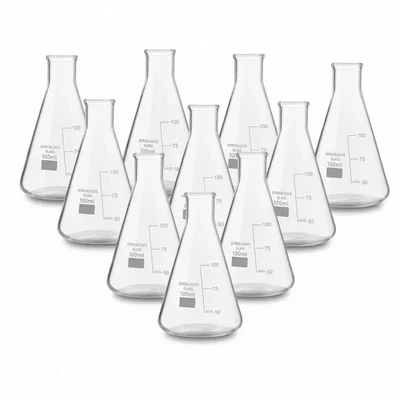 VVS Borosilicate Glass 100ml Conical Flask Pack of 10 Narrow Mouth School Lab Chemistry