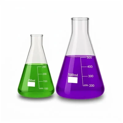 VVS 3.3 Glass Conical Flask 250ml & 500ml Graduation Marks Set of 2 Chemistry Laboratory
