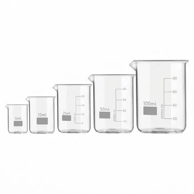 VVS 3.3 Glass Beaker Cup5 ml 10 ml 25 ml 50 ml 100 ml Graduation Marks Combo of 5 School Chemistry Lab
