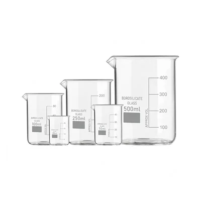 VVS 3.3 Glass Beaker 25ml, 50ml, 100ml, 250ml, 500ml Graduation Marks Set of 5 School Chemistry Laboratory